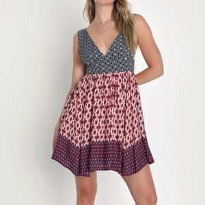Lulu's Multi-Color V-Neck Mini Dress